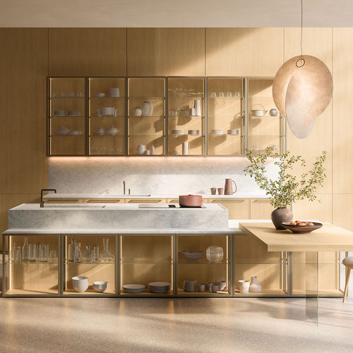 Cuisine contemporaine - MARGO - Euromobil spa - en chêne / en verre / en marbre