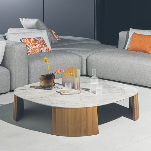 Table basse contemporaine - DORVAN - desiree divani - en marbre / avec piètement en acier inoxydable / avec piètement en iroko