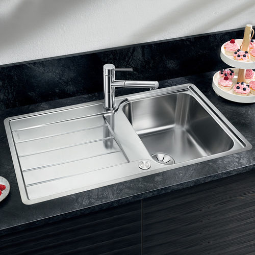 Évier 1 bac - CLASSIMO - BLANCO GmbH + Co KG - avec égouttoir / en inox brossé / encastrable