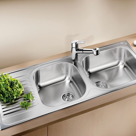 Évier 2 bacs - TIPO XL 9 S - BLANCO GmbH + Co KG - avec égouttoir / en inox / encastrable