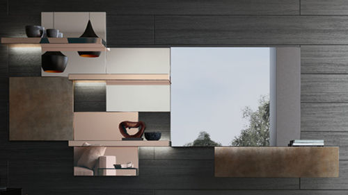 Ensemble mural de salon contemporain - ATTILIO  - B.M.B. snc - Spiegel - en bois laqué / avec miroir