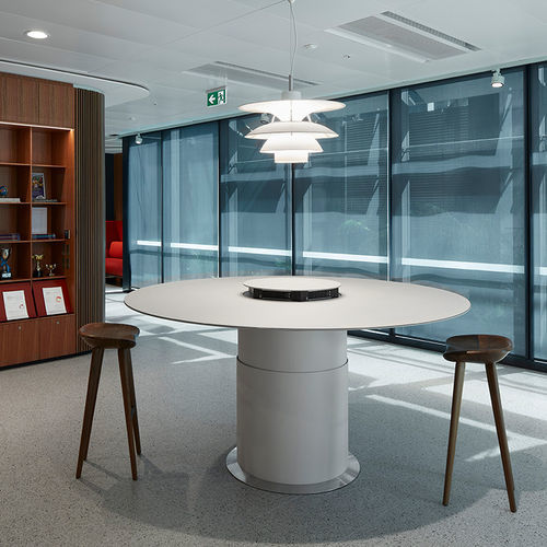 Table de réunion contemporaine - ELEMENT 02 - UNIFOR - en bois / avec piètement en stratifié / circulaire