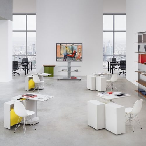 Bureau pour open space - TOUCH DOWN UNIT - UNIFOR - sur pied / contemporain / en bois