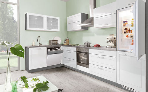 Cuisine contemporaine - ROYAL - Express Küchen GmbH & Co. KG - en placage de bois / en bois laqué / avec îlot