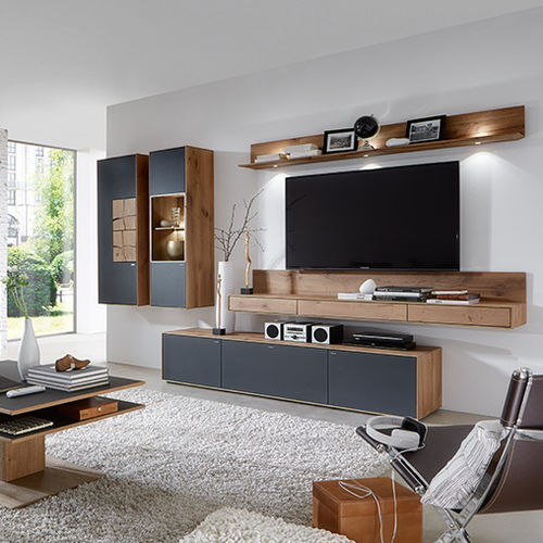 Ensemble TV mural contemporain - CAYA  - Hartmann Möbelwerke GmbH - en chêne / en verre dépoli / modulable