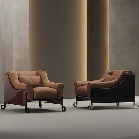 Fauteuil contemporain - COMPAGNA - Molinari Design Srl. - en cuir / en bois / marron