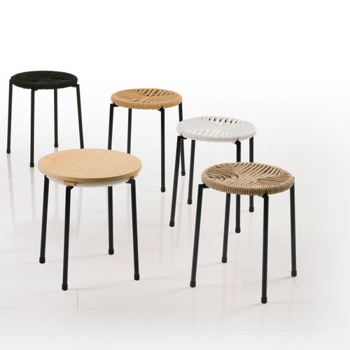 Tabouret contemporain - les copains - bruehl - en corde / avec piètement en acier inoxydable / avec piètement en acier à revêtement par poudre