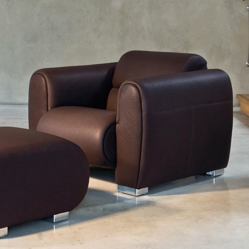 Fauteuil club contemporain - sumo - bruehl - en cuir / avec repose-pieds / marron