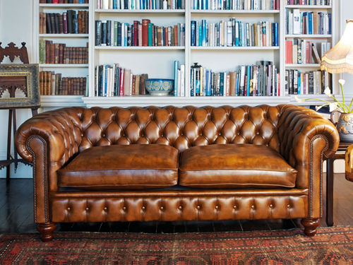 Canapé chesterfield - CROMWELL - Fleming & Howland - en laine / en cuir / marron