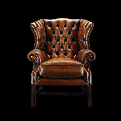 Fauteuil chesterfield - SAMUAL JOHNSON - Fleming & Howland - en laine / en cuir / à oreilles