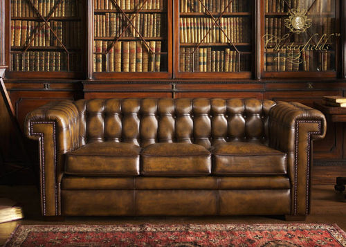 Canapé chesterfield - STANLEY - Fleming & Howland - en cuir / marron / 3 places