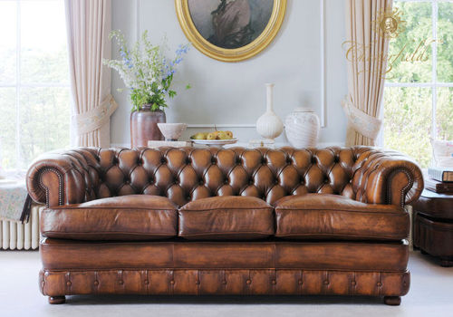 Canapé chesterfield - EDWARD - Fleming & Howland - en cuir / marron / 3 places