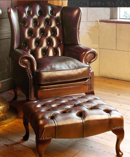 Fauteuil chesterfield - STAMFORD - Fleming & Howland - en cuir / à oreilles
