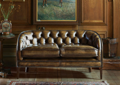 Canapé chesterfield - TOBIAS - Fleming & Howland - en cuir / marron / 2 places