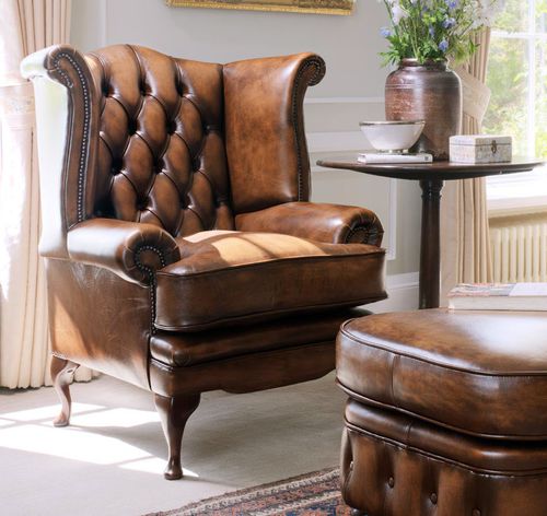 Fauteuil chesterfield - EDWARD - Fleming & Howland - en cuir / à oreilles