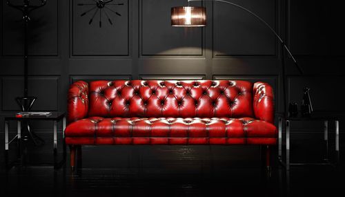 Canapé chesterfield - PARLIAMENT - Fleming & Howland - en cuir / rouge / 3 places