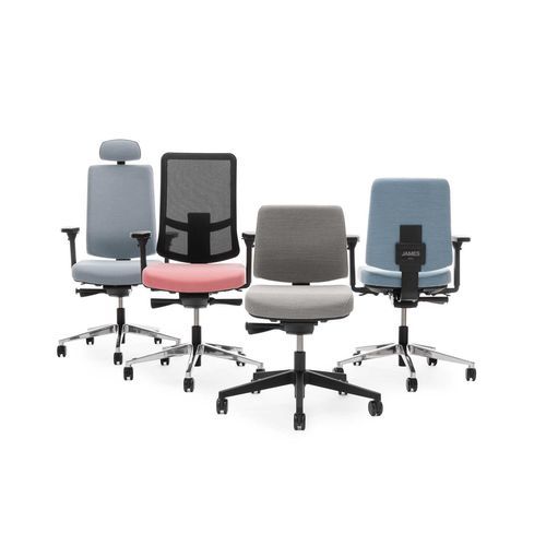 Chaise de travail en plastique - JAMES - Martela - en aluminium poli / à roulettes / avec dossier haut