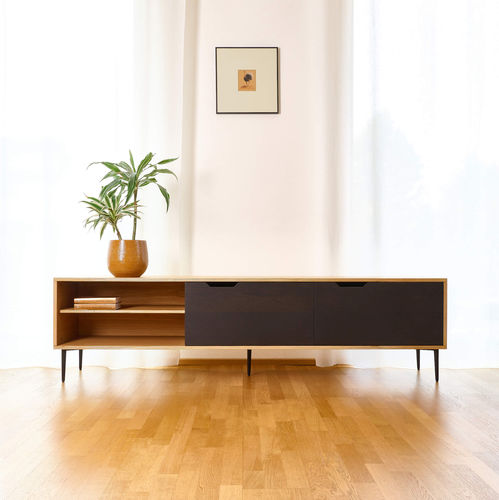 Meuble TV contemporain - TV-stand NOBLE - Radis Furniture - lowboard / avec étagères / en chêne
