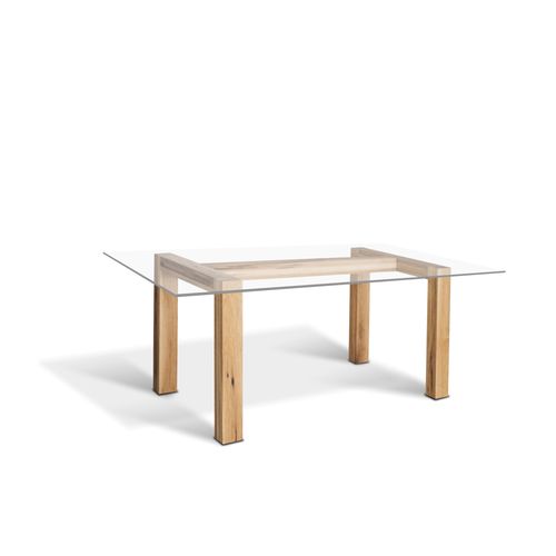 Table contemporaine - RIO - Ecomatrix SRL - en verre trempé / avec piètement en chêne / rectangulaire
