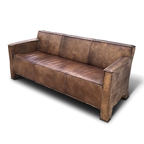 Canapé vintage - STUTTGART  - Ecomatrix SRL - en cuir / marron / gris