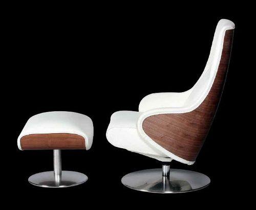 Fauteuil relax contemporain - manteau - STRÄSSLE Switzerland AG - en cuir / en bois / avec repose-pieds
