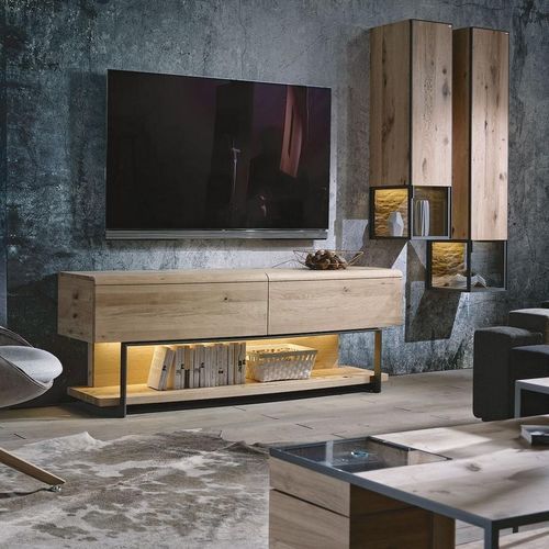 Ensemble TV mural contemporain - V-Cube - Voglauer Möbelwerk Gschwandtner & Zwilling GmbH & Co. KG - en chêne / en verre / en métal