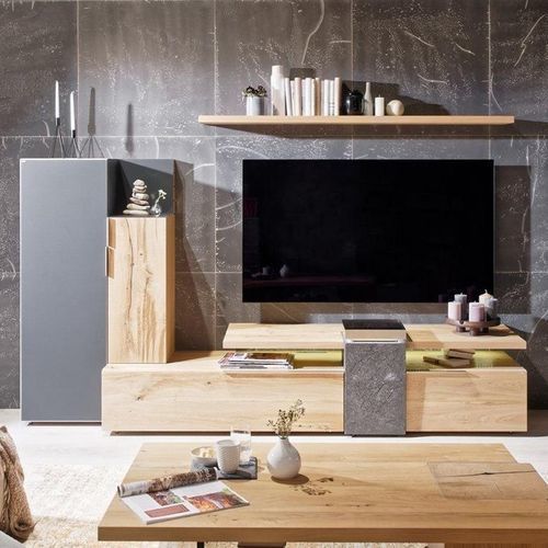 Ensemble TV mural contemporain - V-Alpin - Voglauer Möbelwerk Gschwandtner & Zwilling GmbH & Co. KG - en chêne / en verre / en pierre