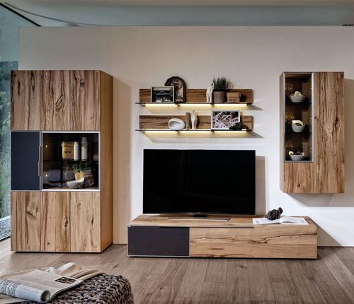 Ensemble TV mural contemporain - V-Alpin - Voglauer Möbelwerk Gschwandtner & Zwilling GmbH & Co. KG - en chêne / en verre / modulable