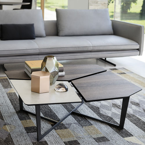 Table basse contemporaine - NELSON - arketipo - en placage de bois / en métal / en cuir