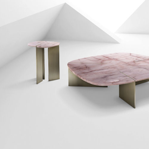 Table d'appoint contemporaine - RUMORS - arketipo - en marbre / en quartz / avec piètement en laiton