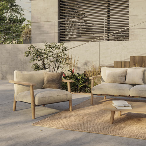 Fauteuil contemporain - MAMBO - Royal Botania - en tissu / en teck / avec coussin amovible