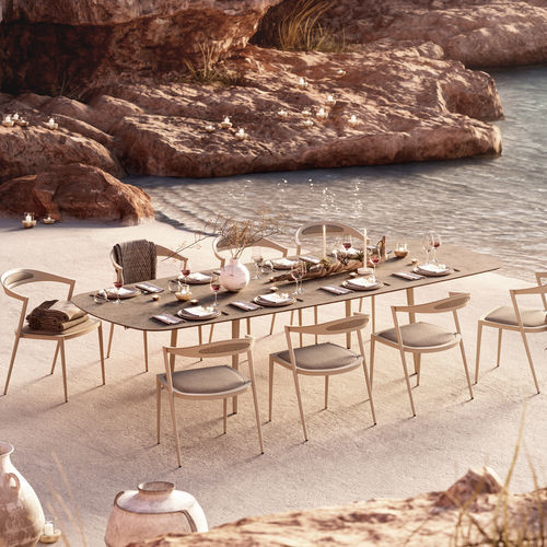 Table à manger contemporaine - STYLETTO - Royal Botania - en teck / en céramique / avec piètement en aluminium