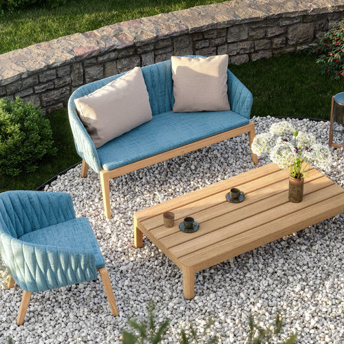 Banquette contemporaine - CALYPSO 135 - Royal Botania - en tissu / avec piètement en teck / en teck