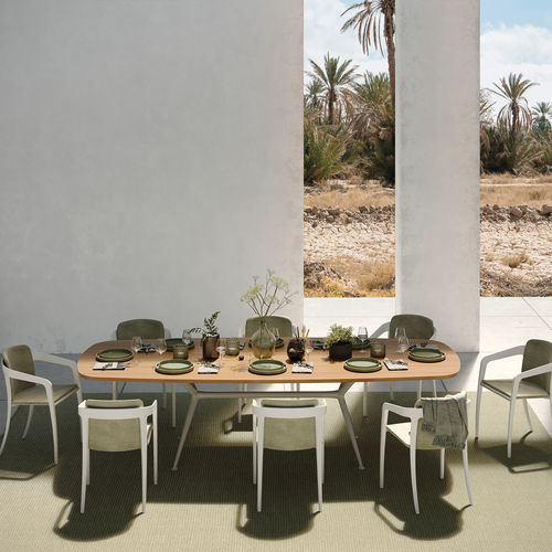 Table à manger contemporaine - EXES - Royal Botania - en teck / en céramique / avec piètement en aluminium