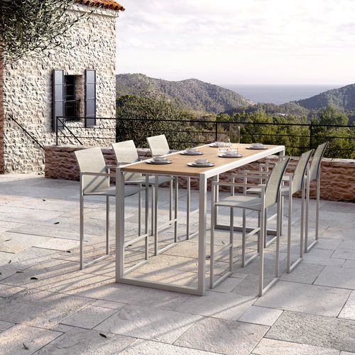 Table mange-debout contemporaine - NINIX - Royal Botania - en teck / en céramique / avec piètement en acier inoxydable