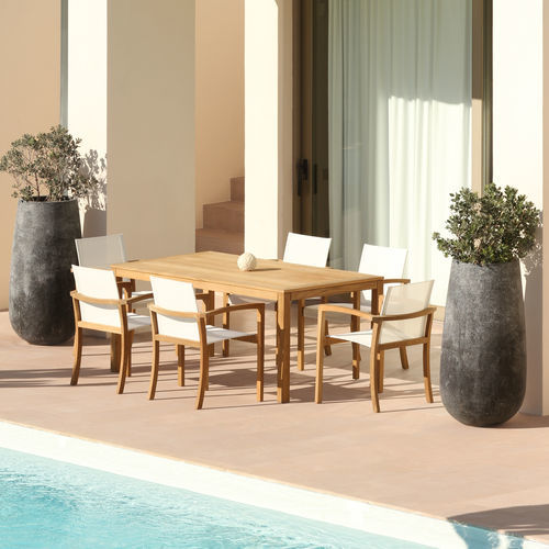Table à manger contemporaine - XQI - Royal Botania - en teck / avec piètement en teck / rectangulaire