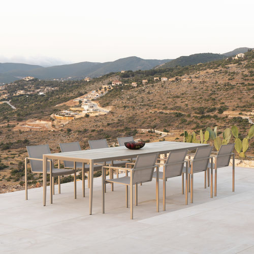 Table à manger contemporaine - U-NITE - Royal Botania - en céramique / en marbre / avec piètement en teck