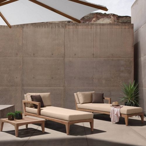 Méridienne contemporaine - ZENHIT - Royal Botania - en tissu / en teck / avec piètement en teck