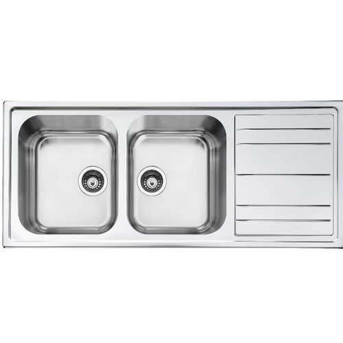 Évier 2 bacs - LPR116SA - SMEG - avec égouttoir / en acier inoxydable / encastrable