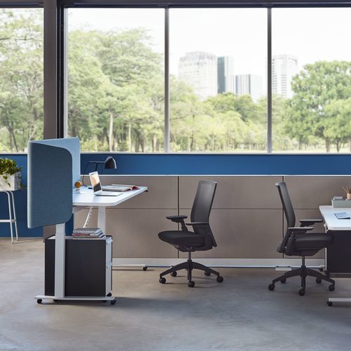 Séparateur de bureau sur bureau - STRIDE - Allsteel - au sol / en tissu / en verre
