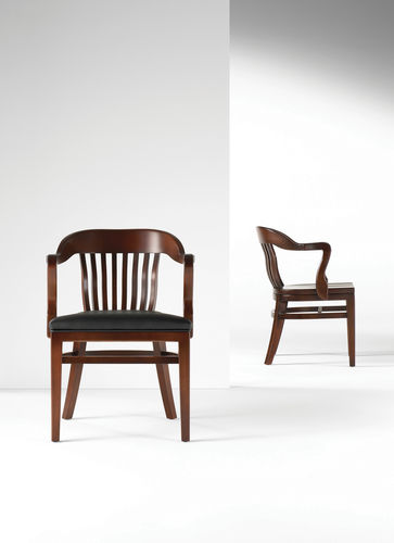 Chaise visiteur de style - BANK OF ENGLAND - Gunlocke - en cuir / avec piètement en bois / tapissée