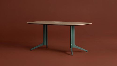 Table design minimaliste - TRIBUTAIRE&trade; - KI - en chrome / avec piètement en aluminium / rectangulaire