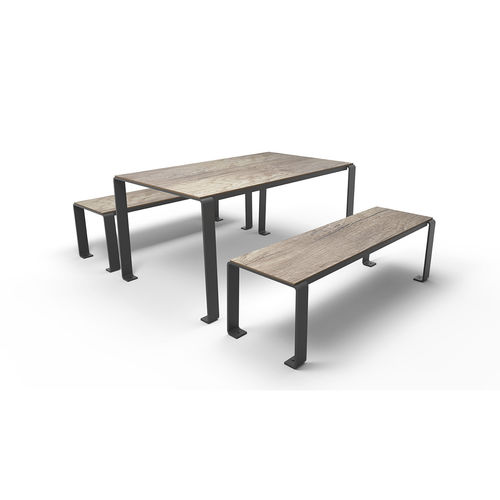 Ensemble table et bancs contemporain - CONVIVE - GUYON - en métal / stratifié / de terrasse