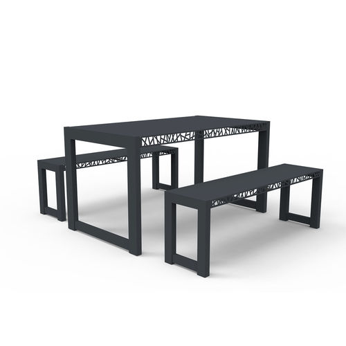 Ensemble table et bancs contemporain - ESQUISSE - GUYON - en aluminium / de jardin / sur mesure