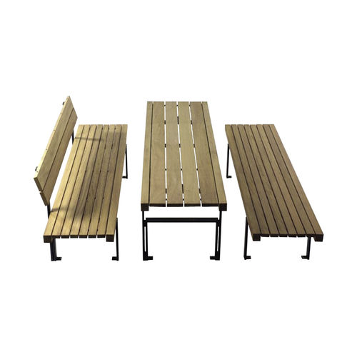 Table de pique-nique contemporaine - LINEA TAVOLO - GUYON - en métal / en bois exotique / avec piètement en métal