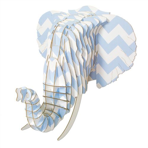 Sculpture en carton - EYAN CHEVRON PRINT ELEPHANT HEAD - cardboard safari - murale