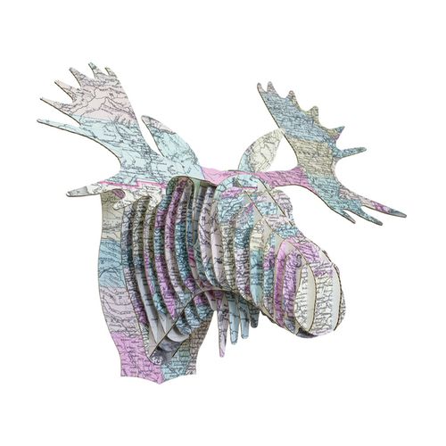 Sculpture en carton - FRED VINTAGE MAP PRINT MOOSE HEAD - cardboard safari - murale
