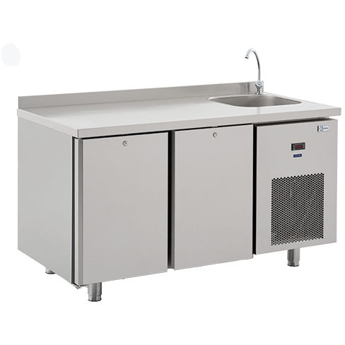 Table de préparation réfrigérée - CHMG Series - Kristal Endustriyel A.S. - en acier inox / avec rangement / avec évier
