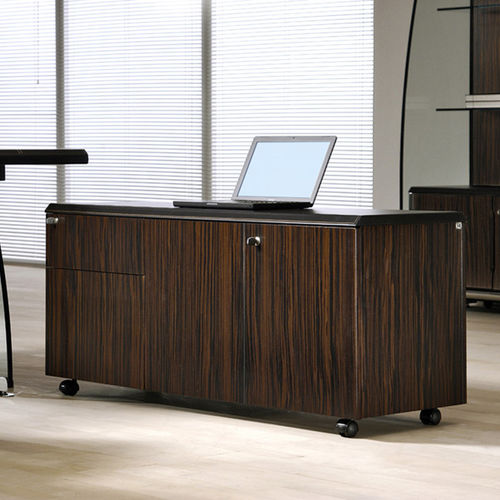 Armoire de classement basse - FLUTE - ora acciaio - stratifiée / en acajou / avec porte battante