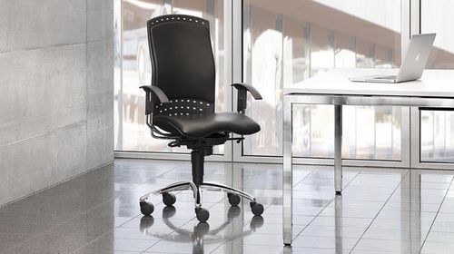 Chaise de bureau contemporaine - REALITY - SITAG - en cuir / à roulettes / avec accoudoirs